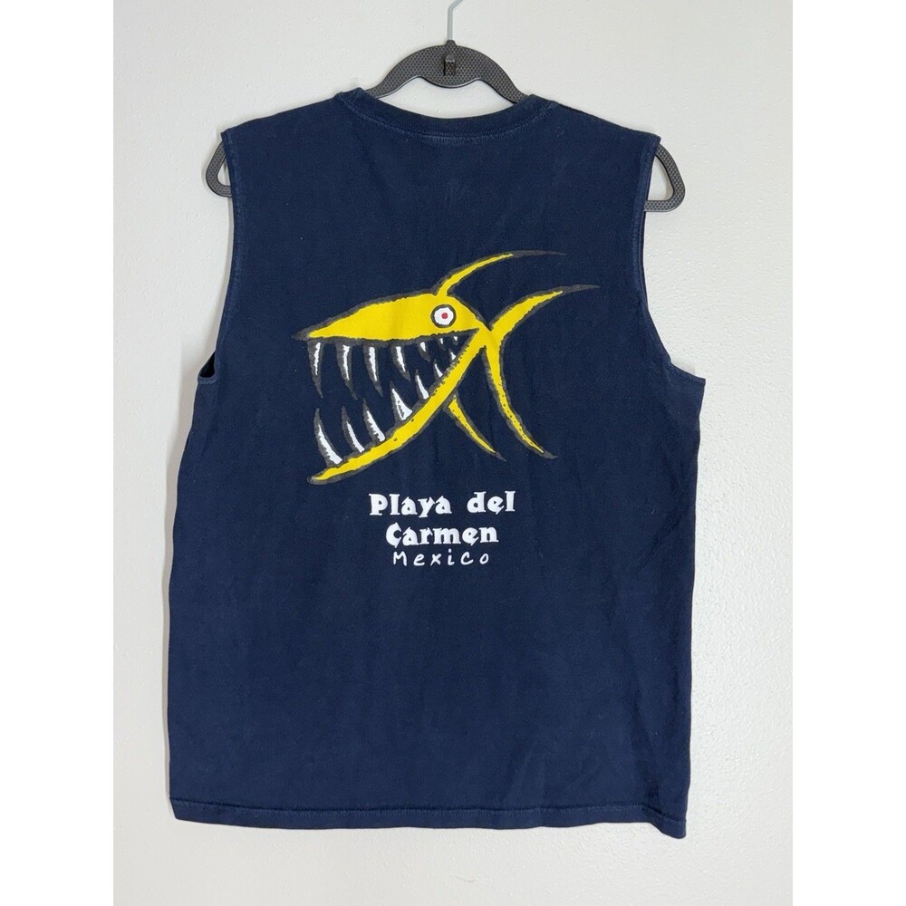 Vintage 90s OTTO Playa Del Carmen Mexico Shark Muscle Tank 100 Cotton M Surf